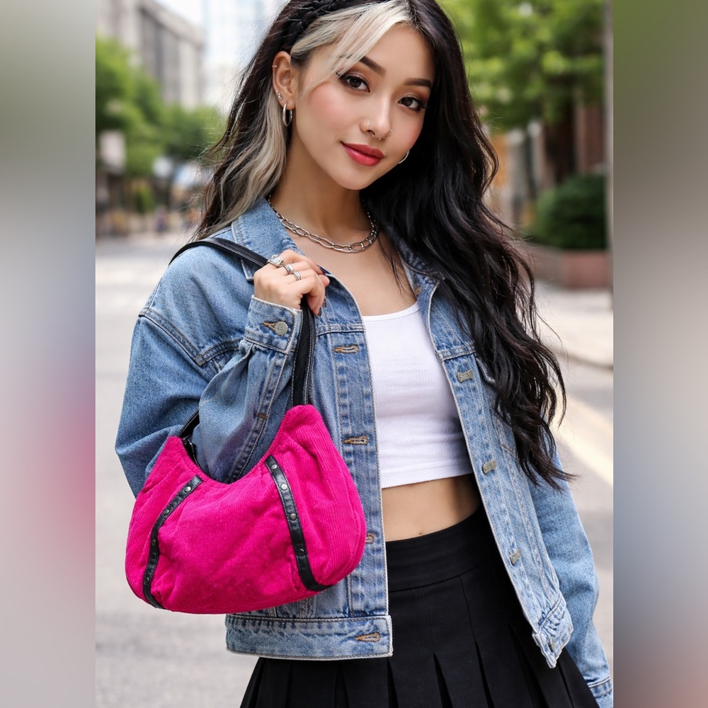 Vintage L.E.I Hot Pink Corduroy Mini Bag Y2K 90s